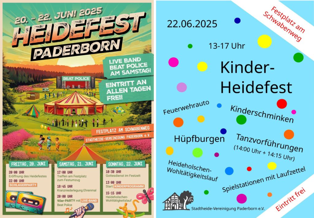 Plakat des Heiderfesst 2025 vom 20. bis zum 22. Juni mit dem Plakat des Kinderheidefests am Sonntag.